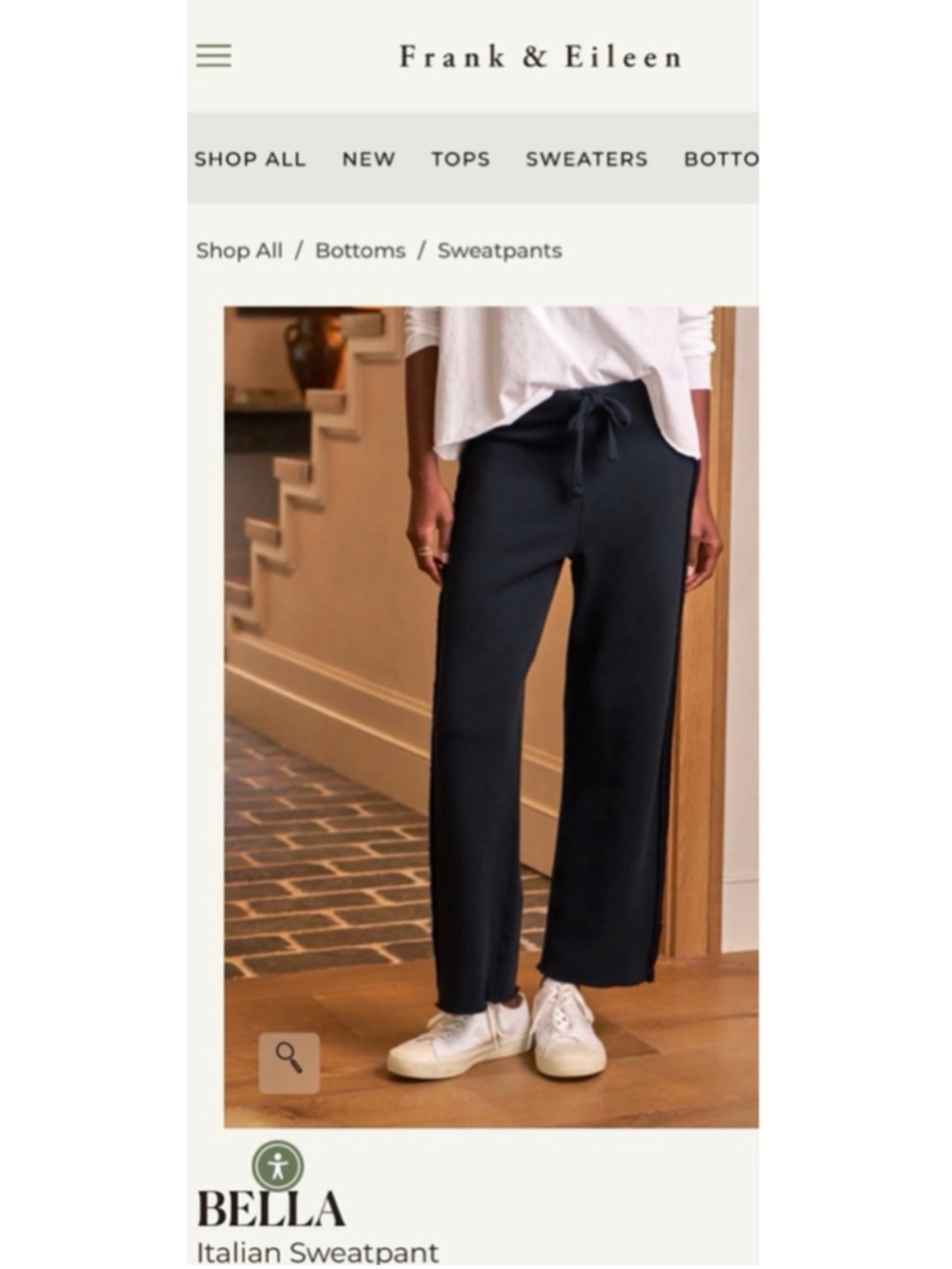 Frank & Eileen Bella Italian Wide-Leg Sweatpants in Navy S New